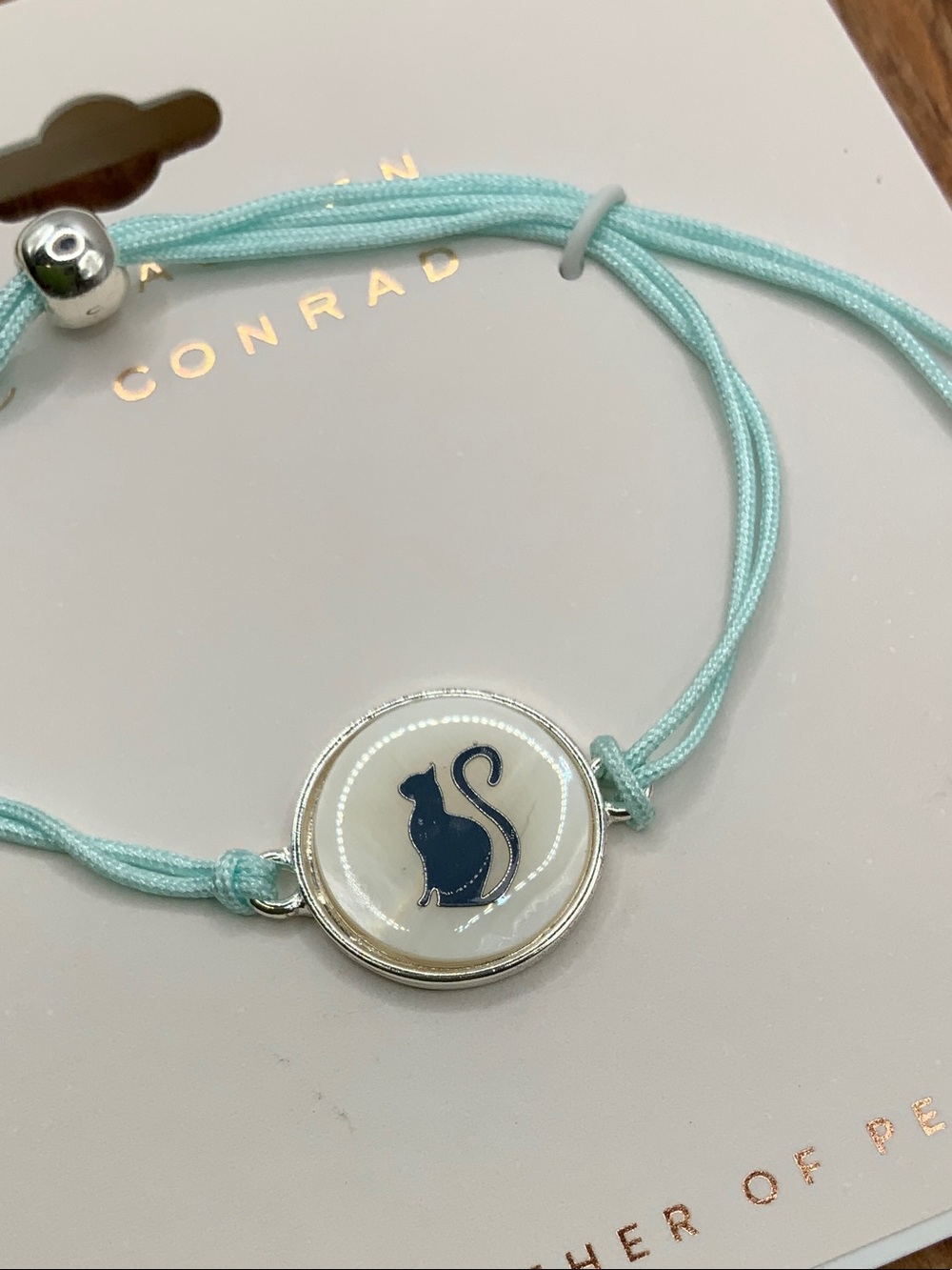 LC Lauren Conrad Cat Charm Aqua Cord Bracelet